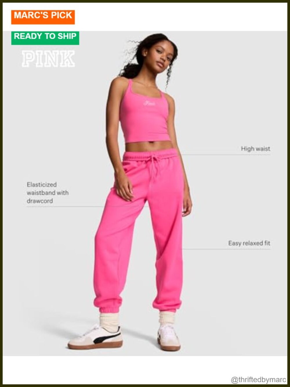 Pink Logo Campus Sweatpants High Rise Fleece Drawstring - Picture 4 of 4